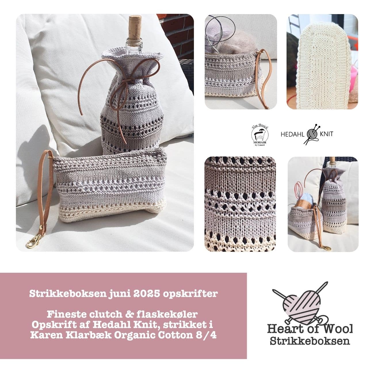 Strikkeboksen juni 2025 clutch og flaskekøler
