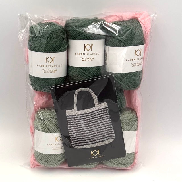 Stribet net – strikke- og hæklekits (Sage Green & Clinique)