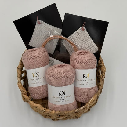 Diagonale grydelapper – strikke- og hæklekits (Dark Old Rose)
