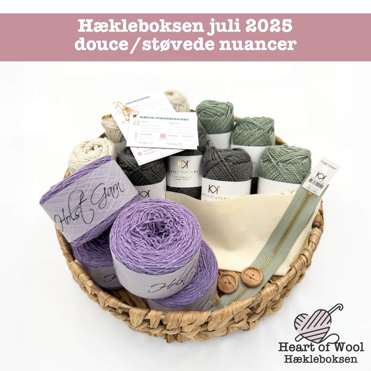 Hækleboksen juli 2025 douce/støvede nuancer