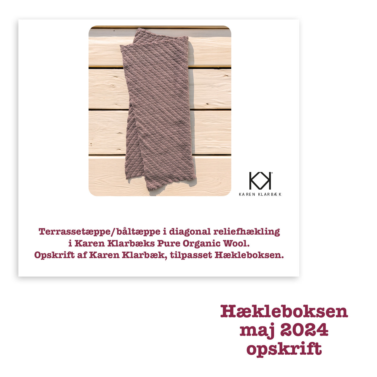 Hækleboksen maj 2024 opskrift terrassetæppe/båltæppe i diagonal reliefhækling
