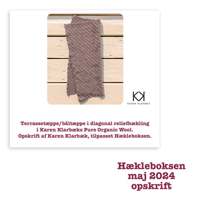 Hækleboksen maj 2024 opskrift terrassetæppe/båltæppe i diagonal reliefhækling