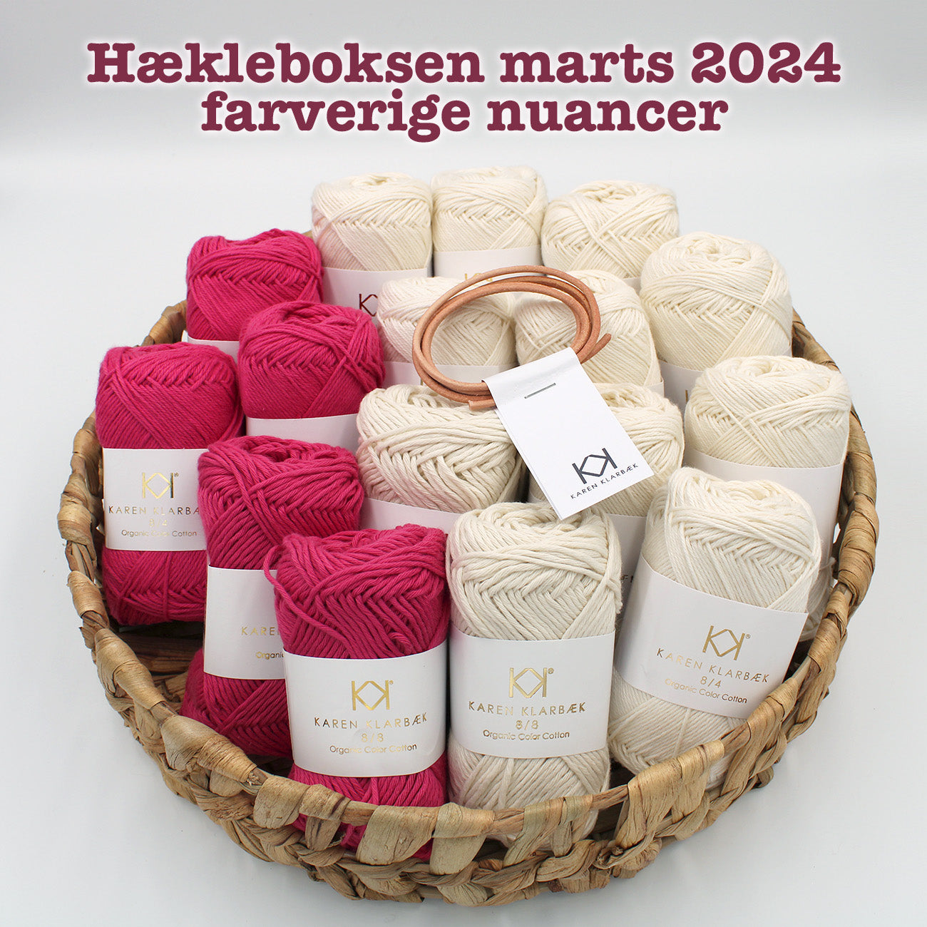 Hækleboksen marts 2024 farverige nuancer karen klarbæk 8/4 organic color cotton