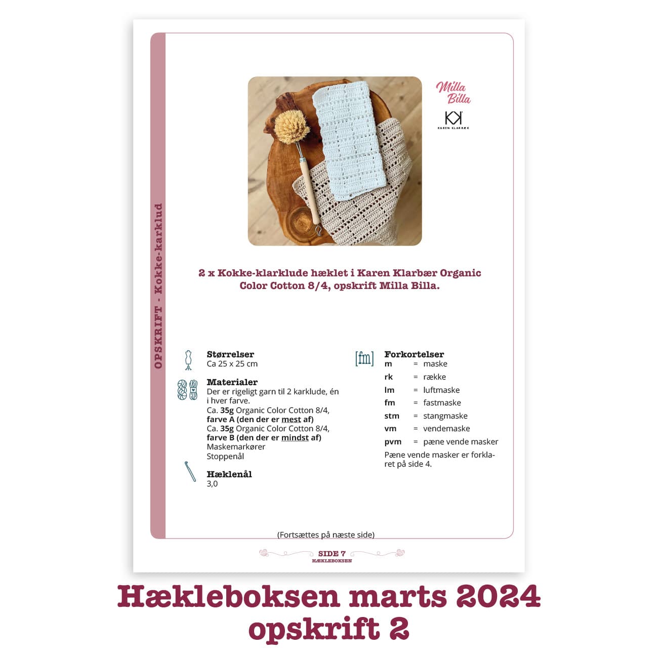 Hækleboksen standard marts 2024 opskrift 2 Milla Billa kokke-karklud