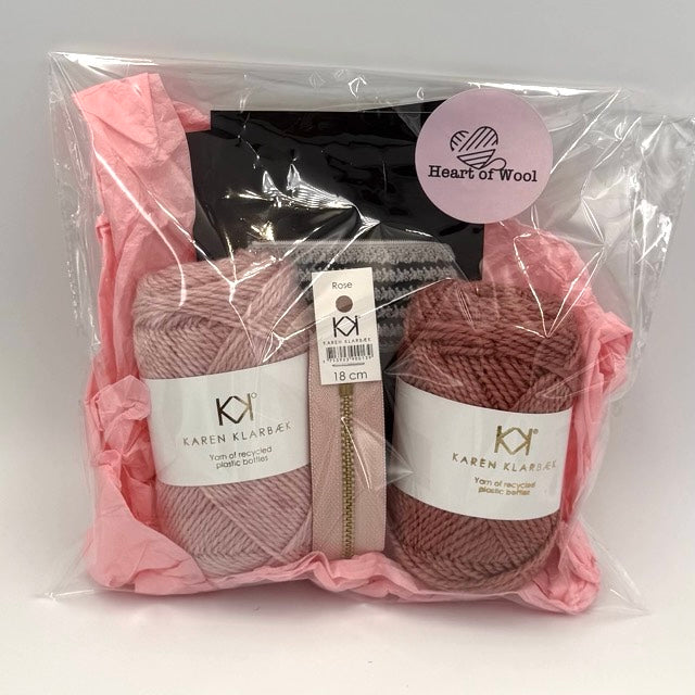 Pung med striber - strikke- og hæklekits (Rose & Dark Old Rose)
