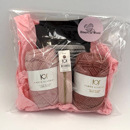 Pung med striber - strikke- og hæklekits (Rose & Dark Old Rose)