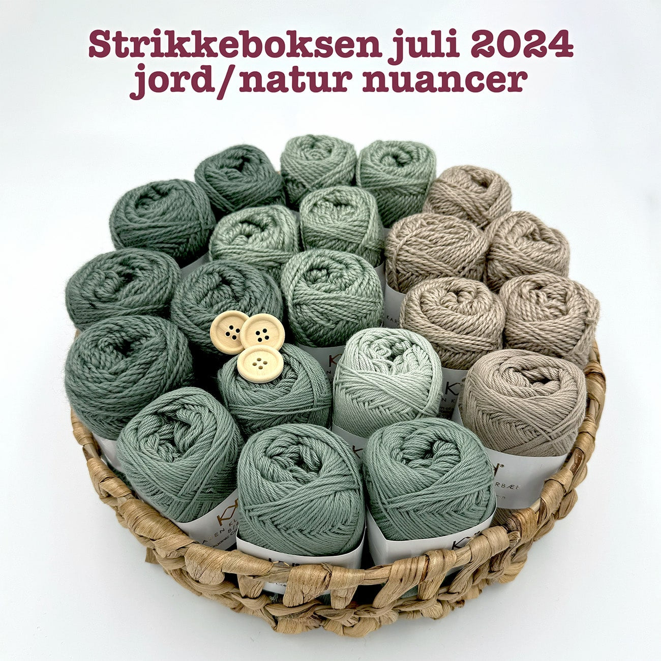 Strikkeboksen juli 2024 jord/natur nuancer Karen Klarbæk organic color cotton 8/4 og Recykled Bottle Yarn