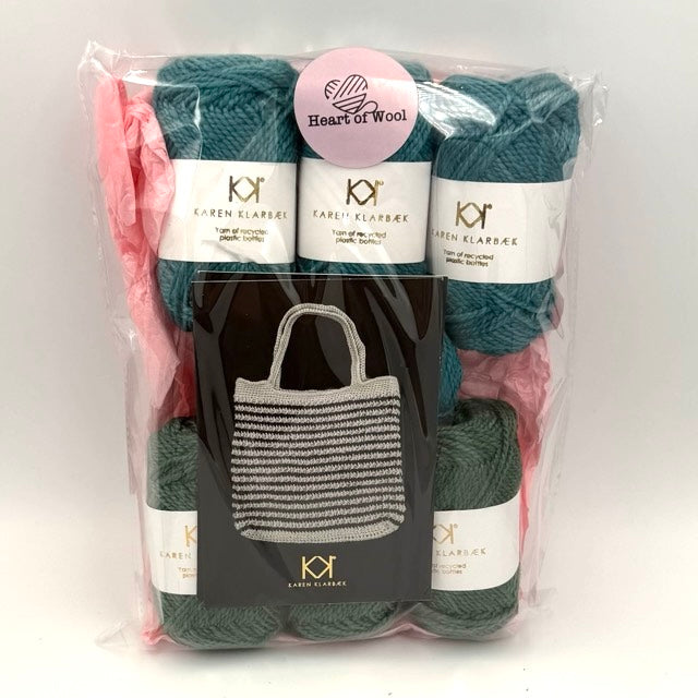Stribet net – strikke- og hæklekits (Jeans Blue & Pine Green)