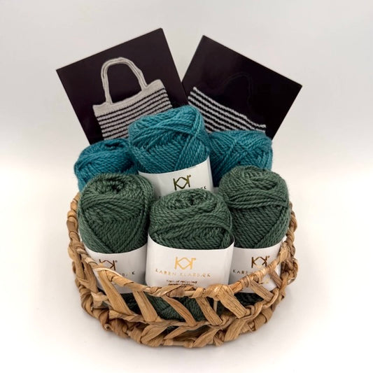 Stribet net – strikke- og hæklekits (Jeans Blue & Pine Green)