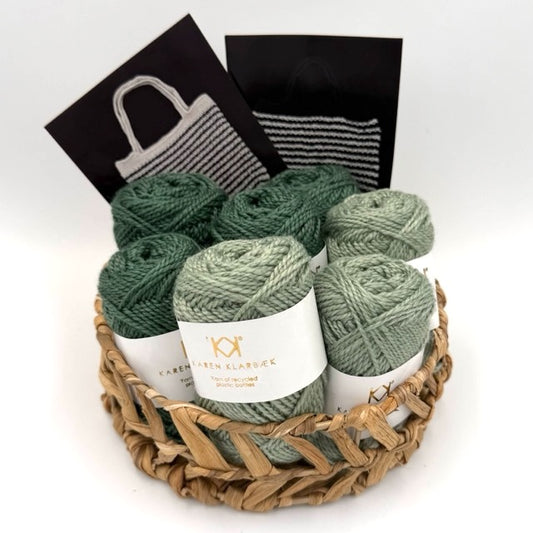 Stribet net – strikke- og hæklekits (Sage Green & Clinique)